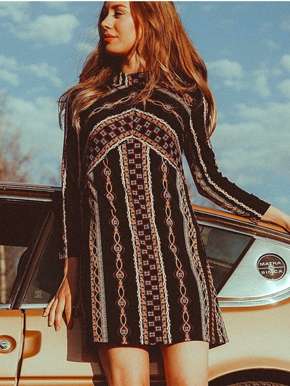 Free People Stella Retro Long Sleeve Mock Neck Mini Dress Black Size XS
